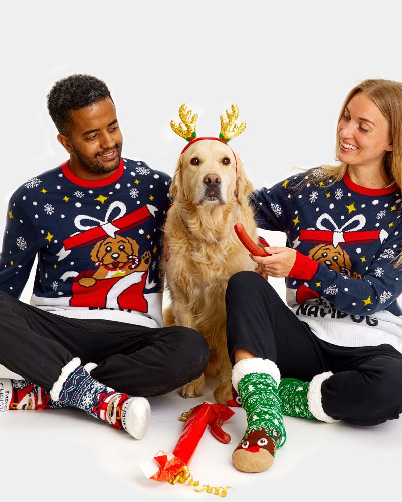 Womens Men's Ugly Christmas Sweater Feliz Navidog
