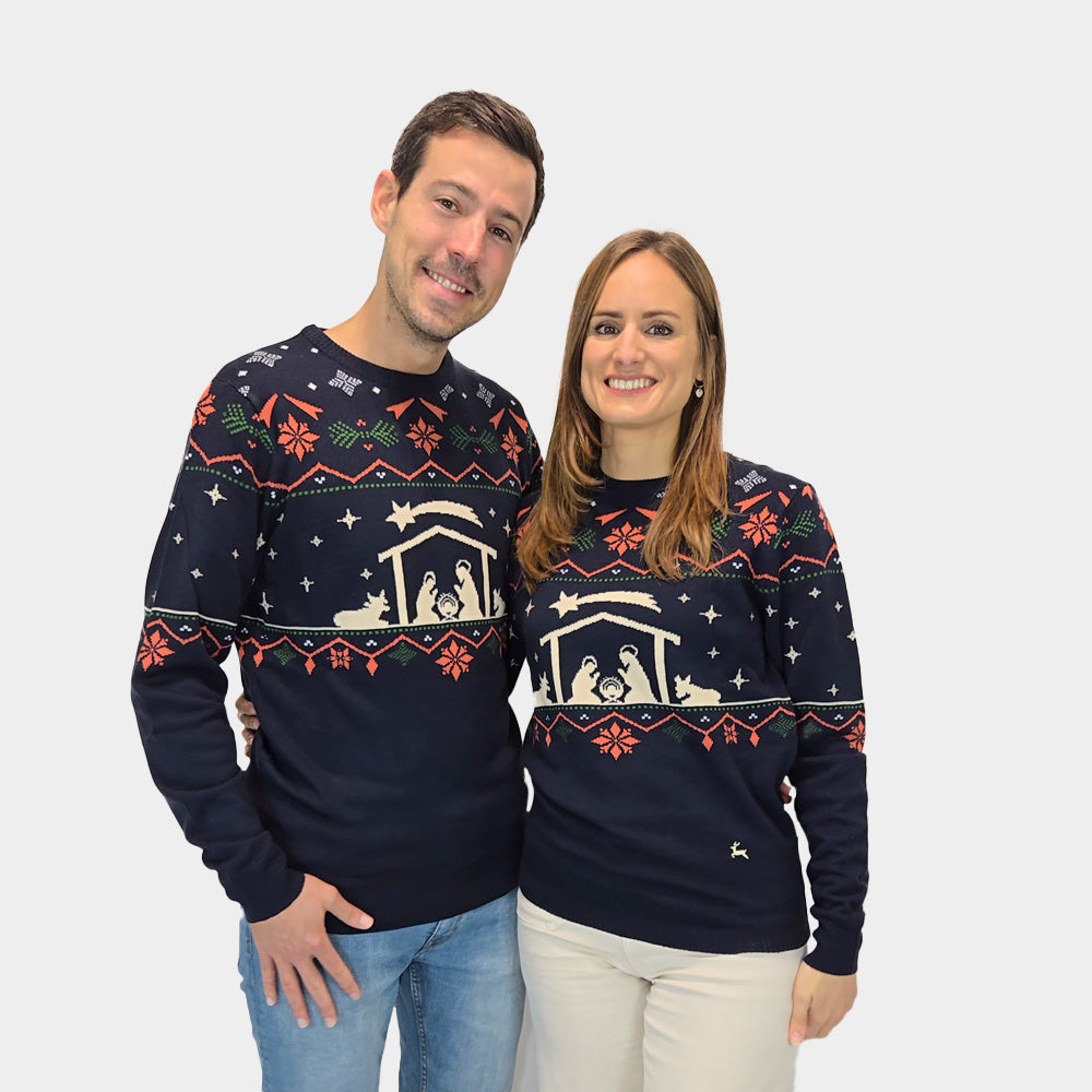 Mens Ugly Christmas Sweater Nativity Couple