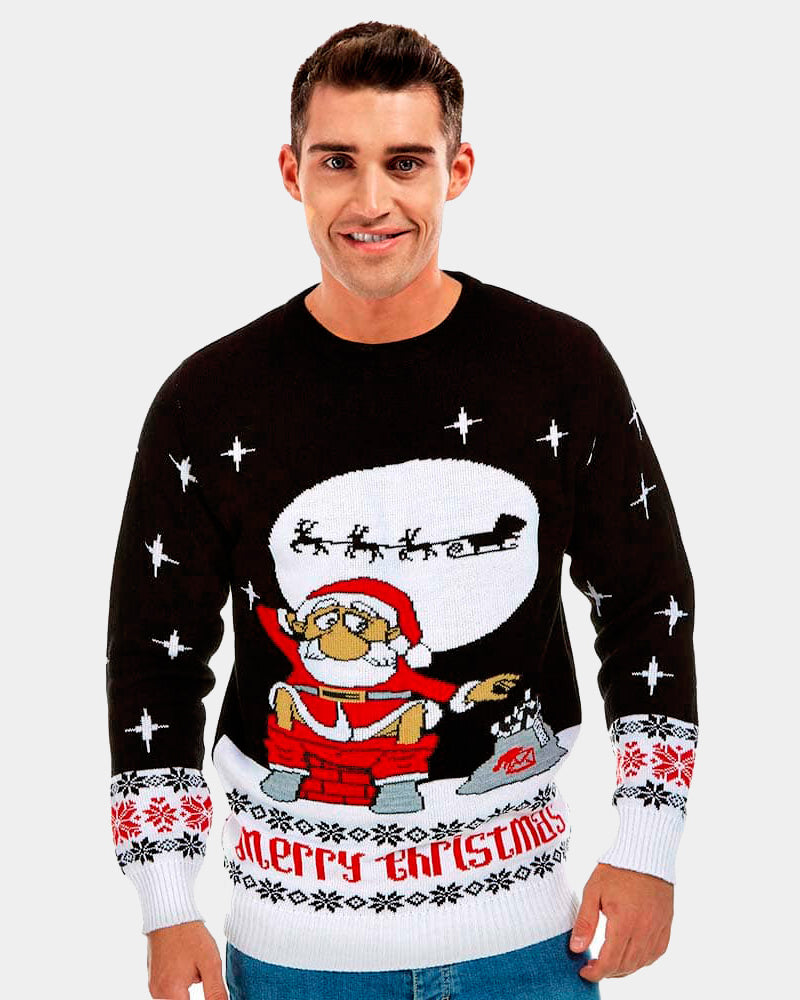 Men's Ugly Christmas Sweater Santa Downloading