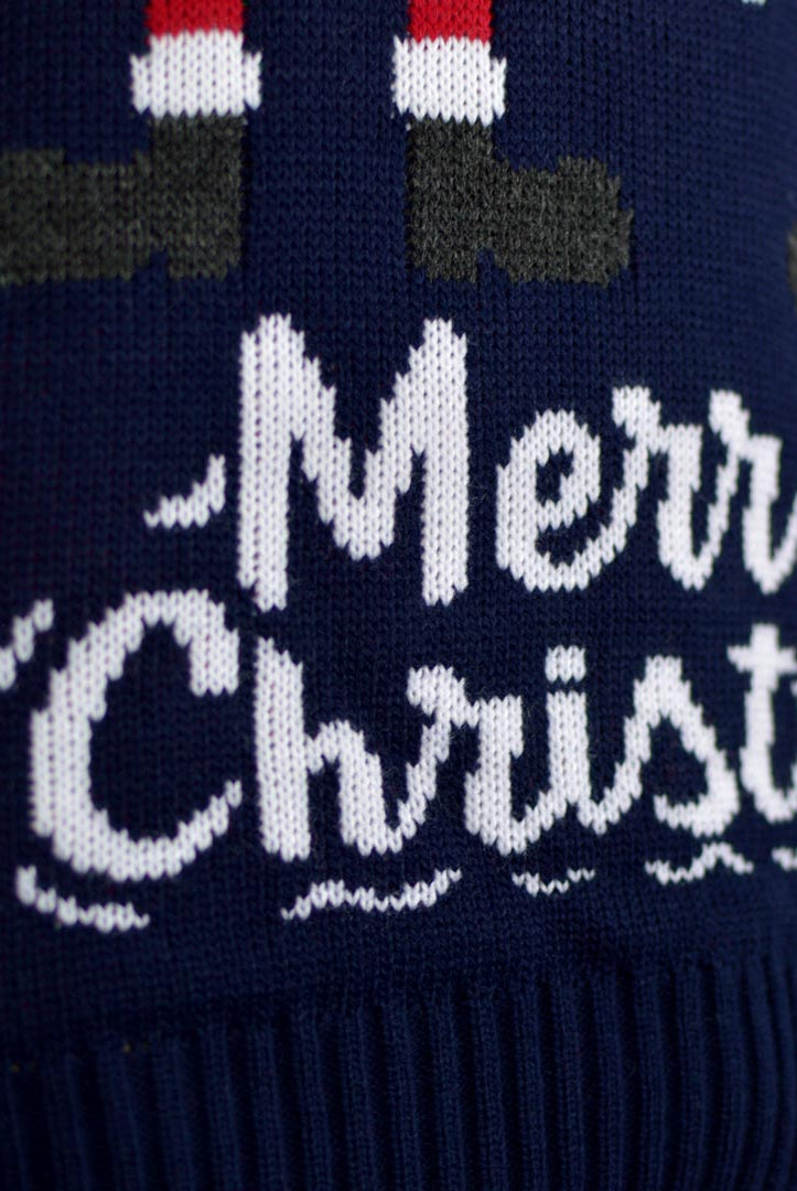 detail Men's Ugly Christmas Sweater with Santa and Elf