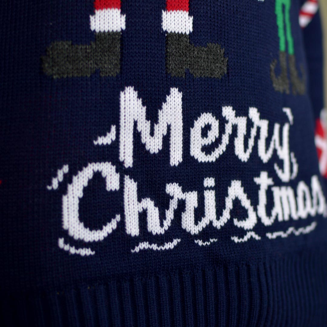 detail Men's Ugly Christmas Sweater with Santa and Elf