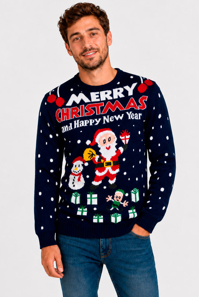 Couples Ugly Christmas Sweater 'Merry Christmas and Happy New Year Mens