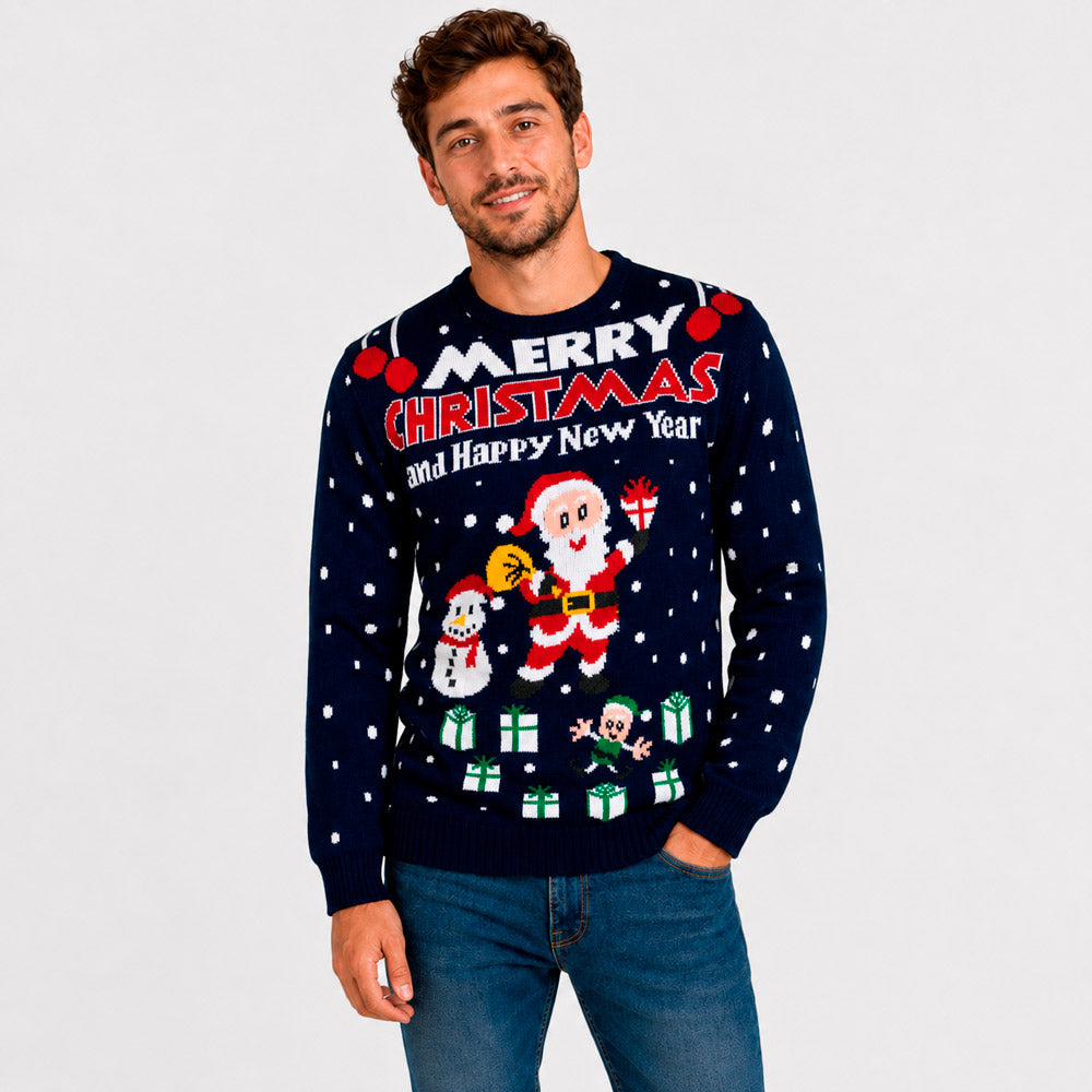 Couples Ugly Christmas Sweater 'Merry Christmas and Happy New Year Mens
