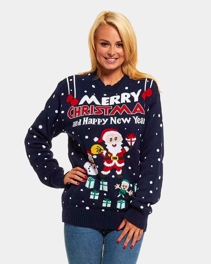 Womens Merry Christmas and Happy New Year Couple's Ugly Christmas Sweater