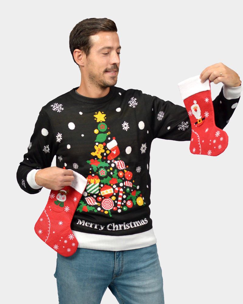 Merry Christmas Mens Black Ugly Christmas Sweater