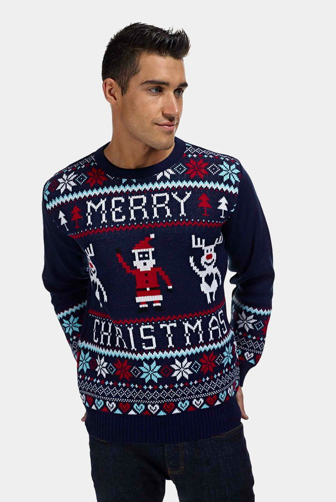 mens Navy Blue Couple's Merry Ugly Christmas Sweater