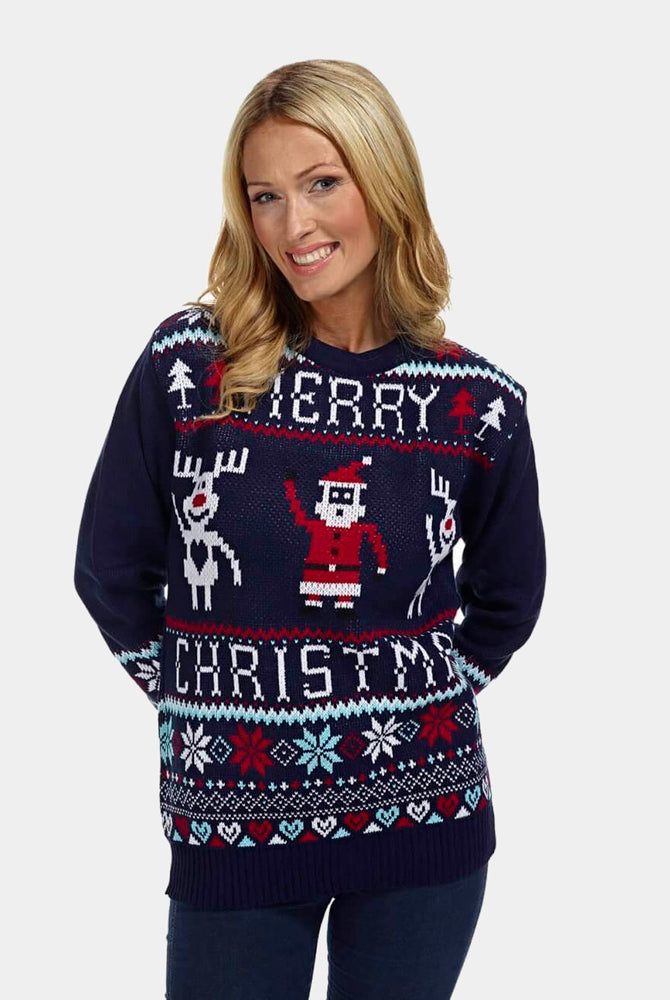Navy Blue Couple's Merry Ugly Christmas Sweater womens
