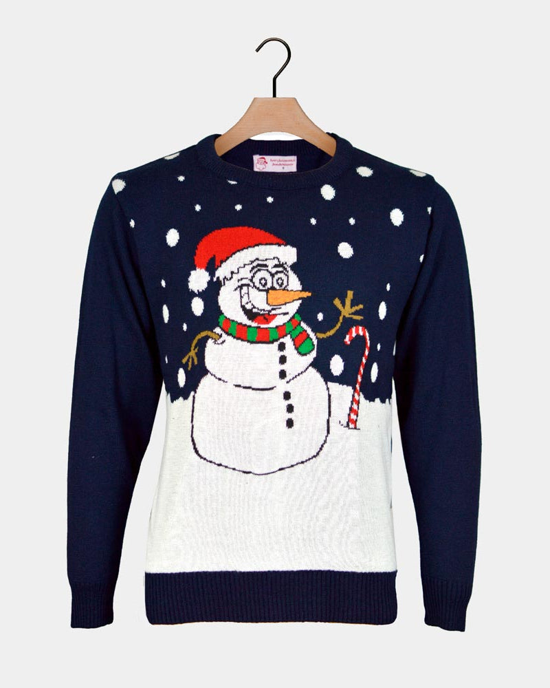 Navy Blue Couple's Ugly Christmas Sweater with Snowman
