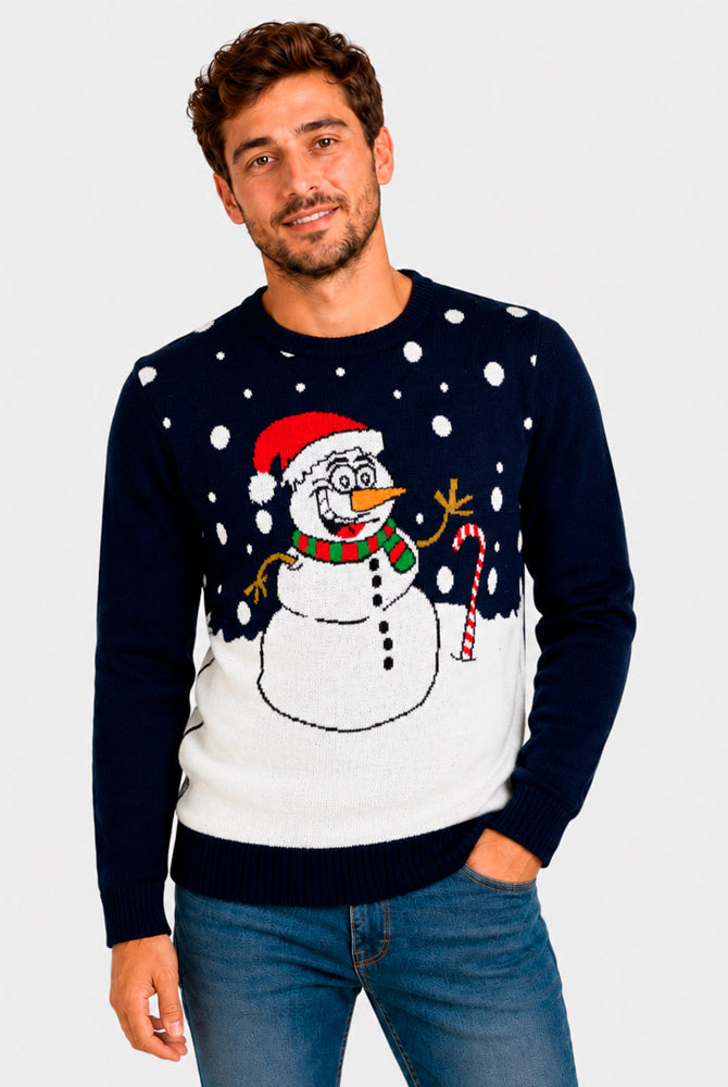 Navy Blue Ugly Christmas Sweater with Snowman Men