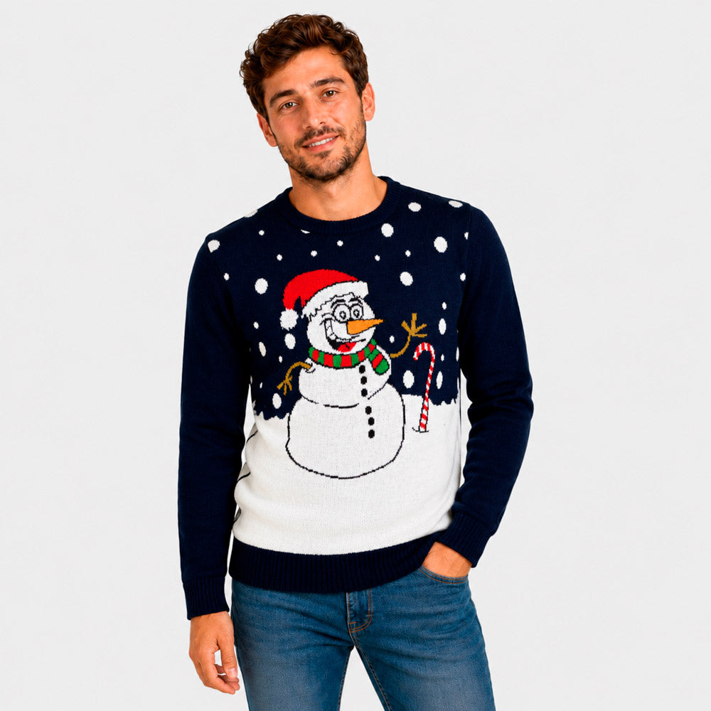 Navy Blue Ugly Christmas Sweater with Snowman Men