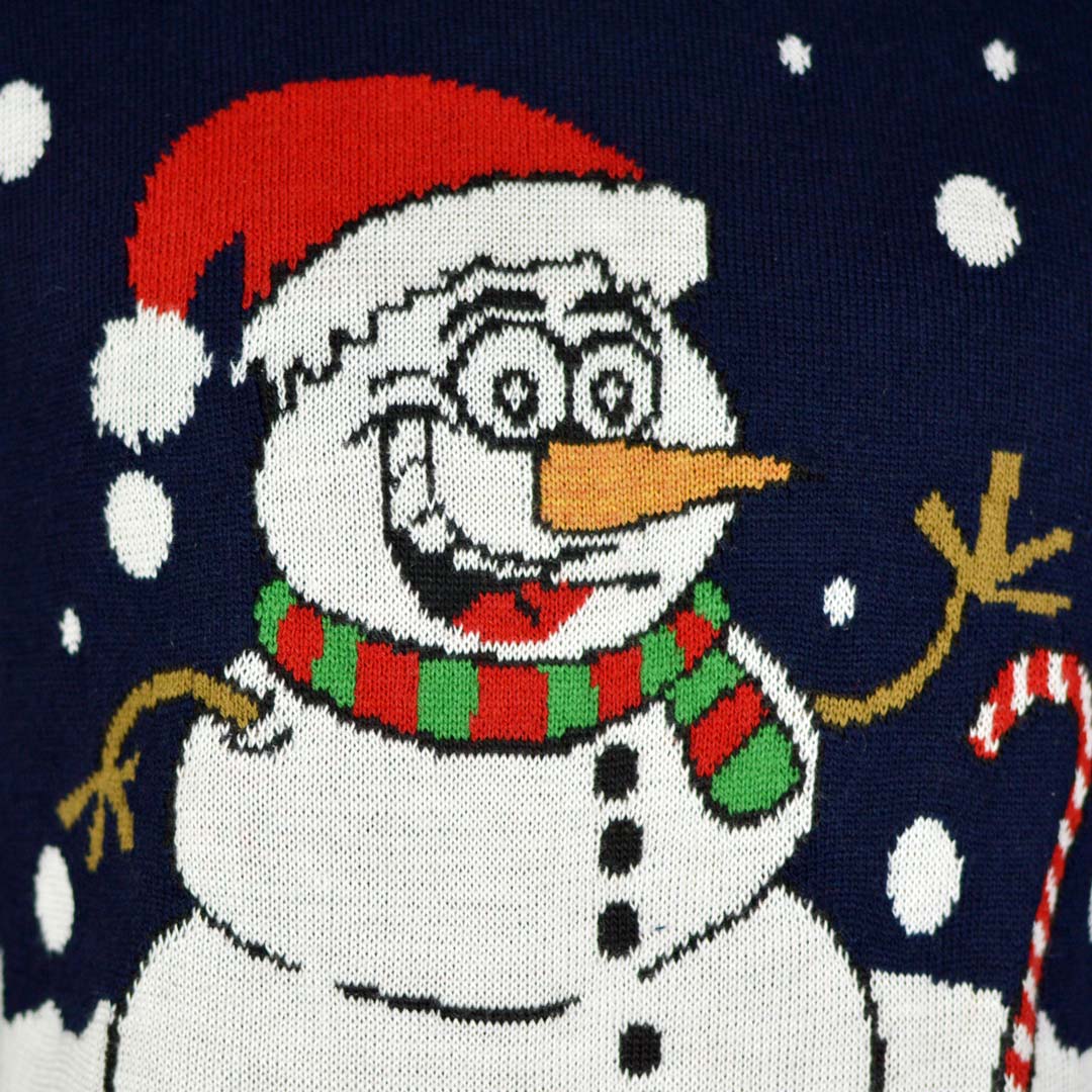 detail Navy Blue Men's Ugly Christmas Sweater with Snowman