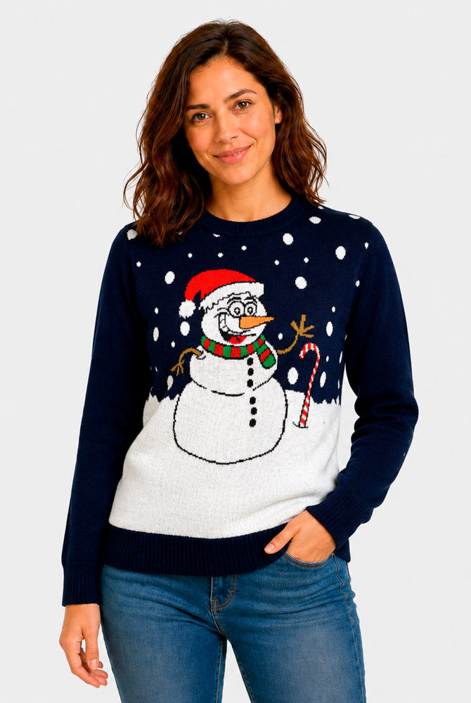 Navy Blue Ugly Christmas Sweater with Snowman women
