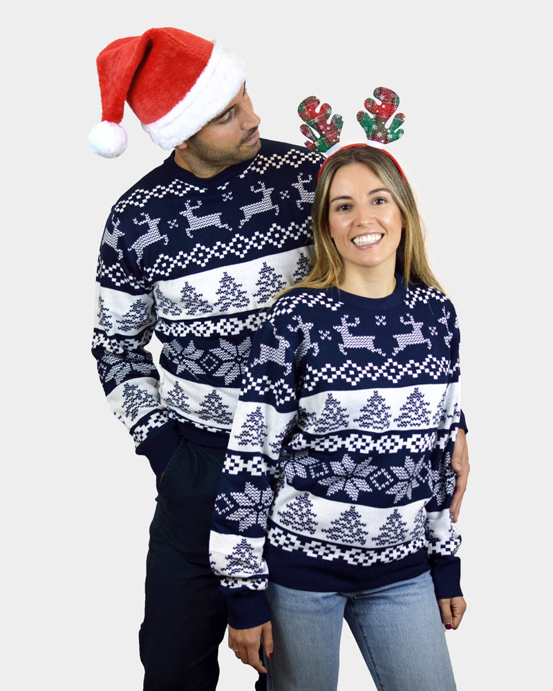 North Pole Blue Couple's Ugly Christmas Sweater