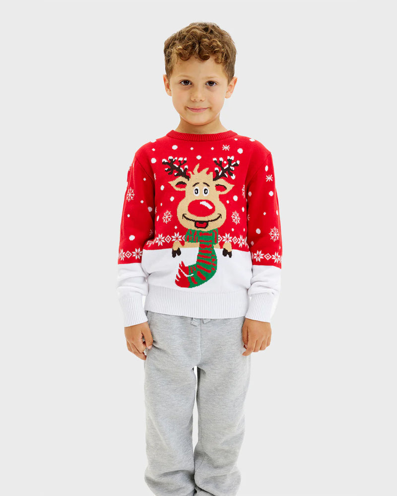 Organic Cotton children Ugly Christmas Sweater Reindeer with Scarf