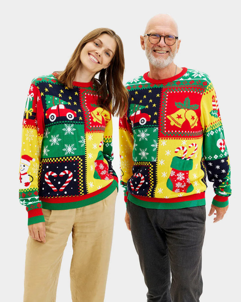Organic Cotton couples Ugly Christmas Sweater Patchwork