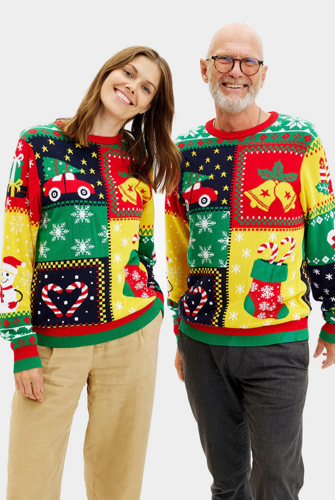 Organic Cotton couples Ugly Christmas Sweater Patchwork