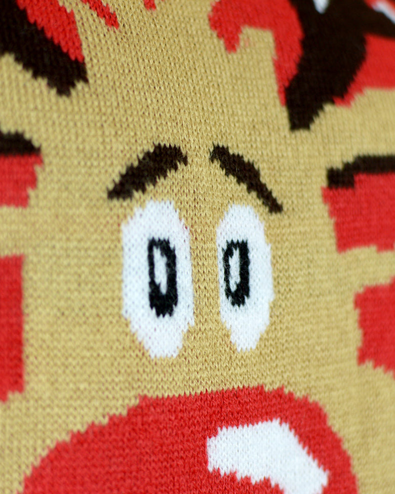 Organic Cotton Couple's Ugly Christmas Sweater Reindeer with Scarf detail