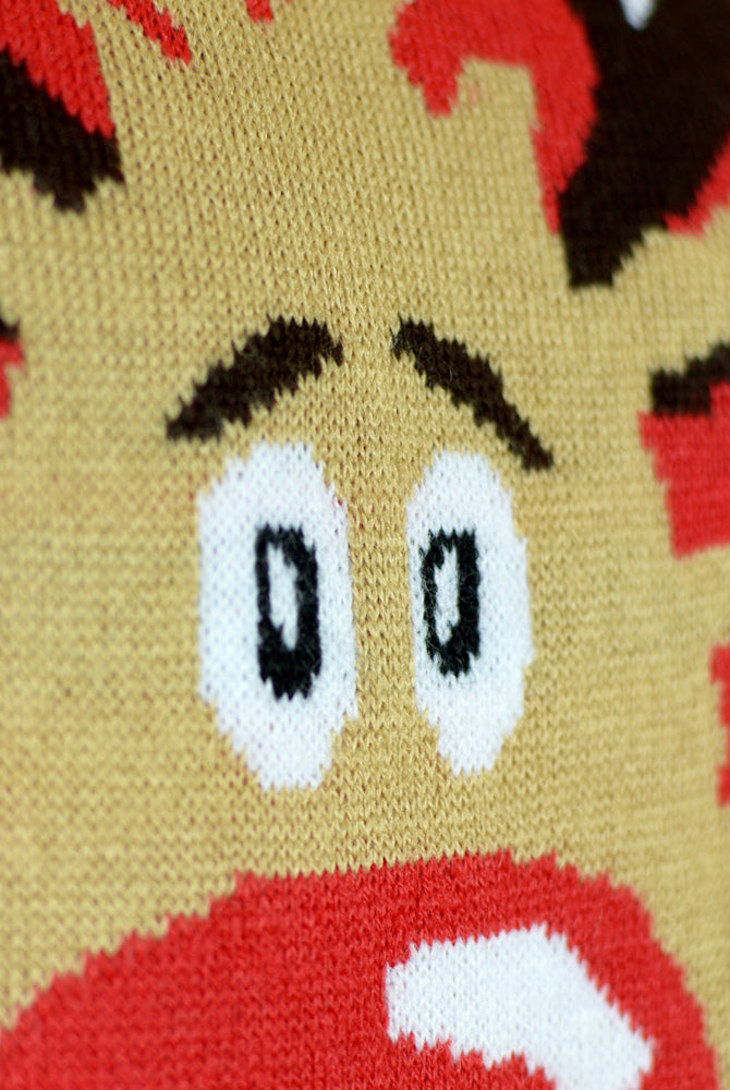 Organic Cotton Couple's Ugly Christmas Sweater Reindeer with Scarf detail