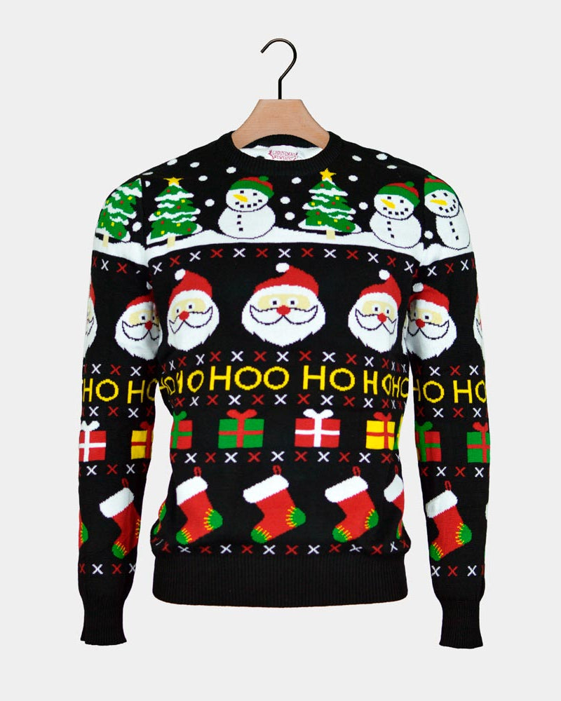 Organic Cotton Couple's Ugly Christmas Sweater with Santa, Gifts and Snowmens