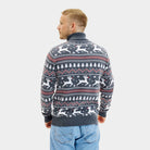 Organic Cotton Men's Turtleneck Grey Ugly Christmas Sweater with Reindeers