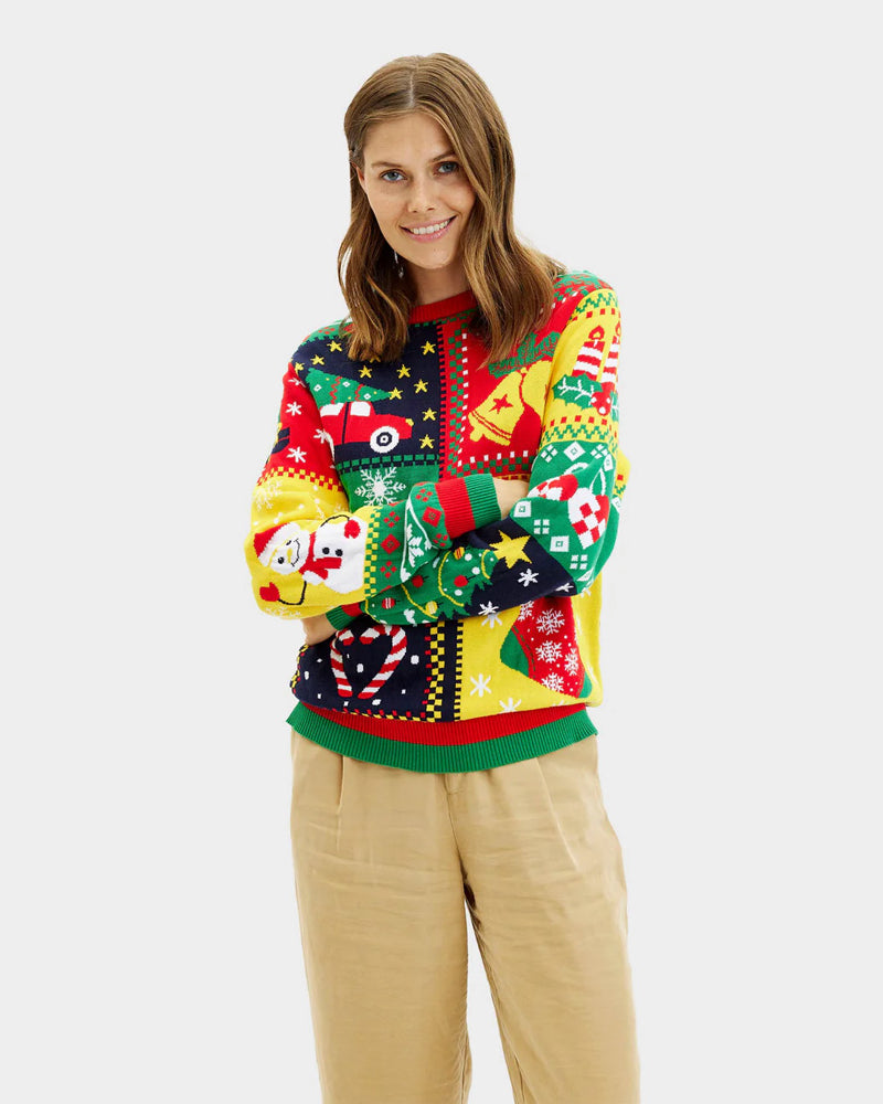 Organic Cotton Ugly Christmas Sweater Patchwork Womens