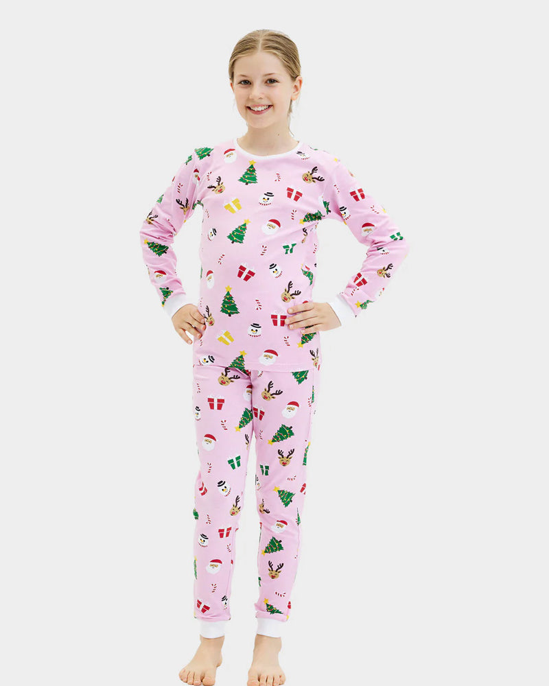 Pink Ugly Christmas Pyjama for Children with Christmas Motifs