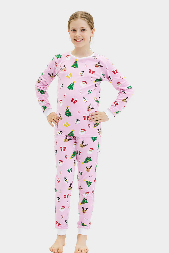 Pink Ugly Christmas Pyjama for Family with Christmas Motifs Children