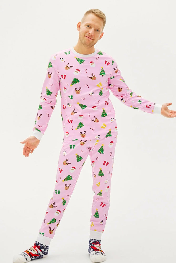 Pink Ugly Christmas Pyjama for Family with Christmas Motifs Men