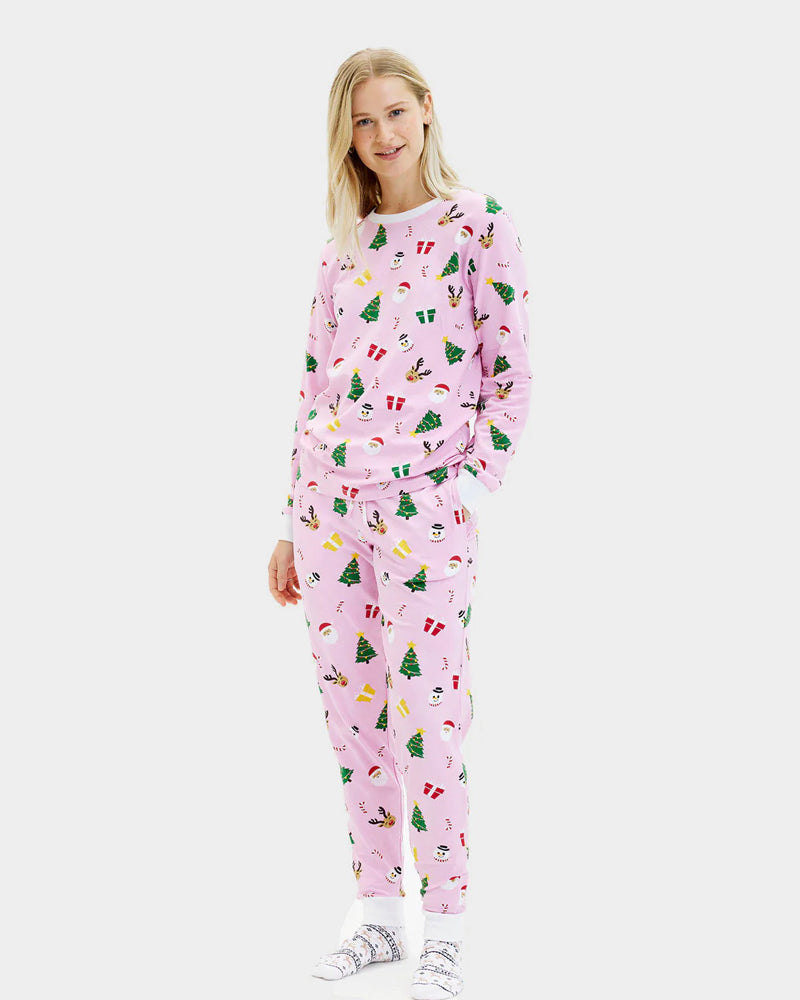 Pink Ugly Christmas Pyjama for Family with Christmas Motifs Women