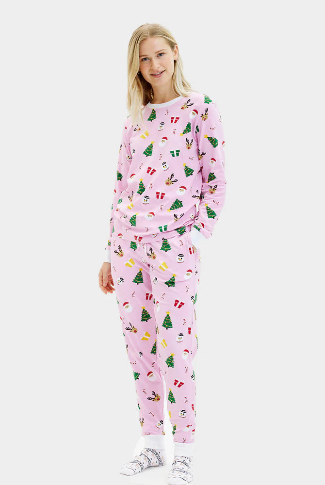 Pink Ugly Christmas Pyjama for Family with Christmas Motifs Women