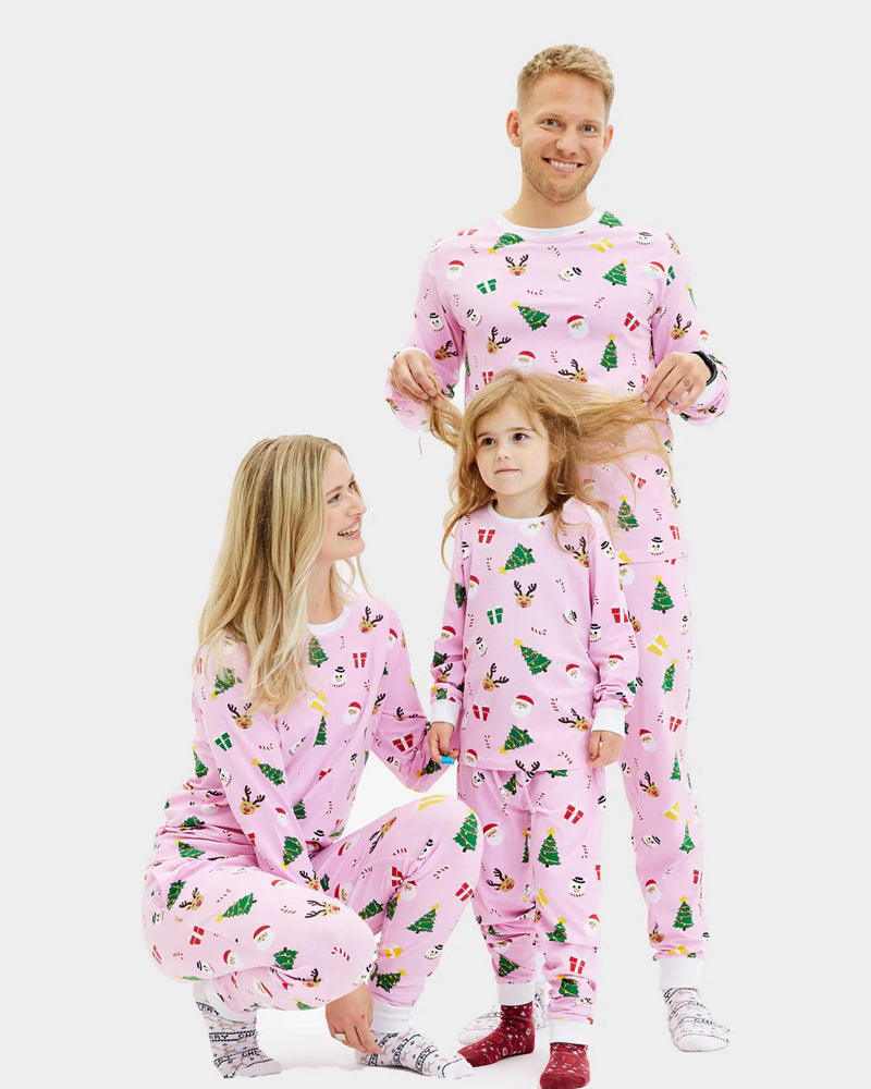Pink Ugly Christmas Pyjama for Family with Christmas Motifs