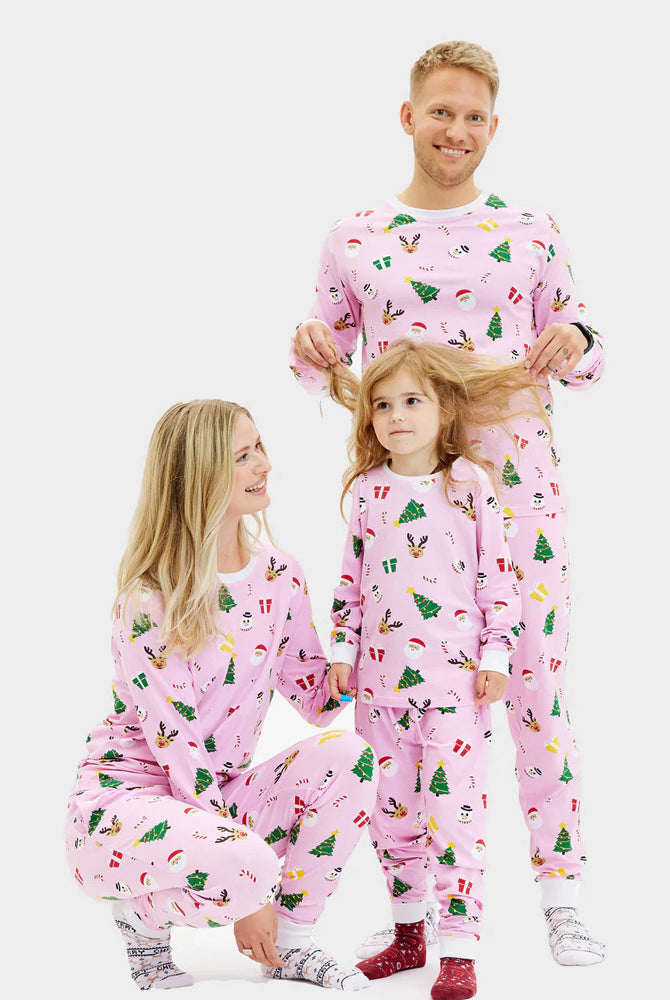 Pink Ugly Christmas Pyjama for Family with Christmas Motifs