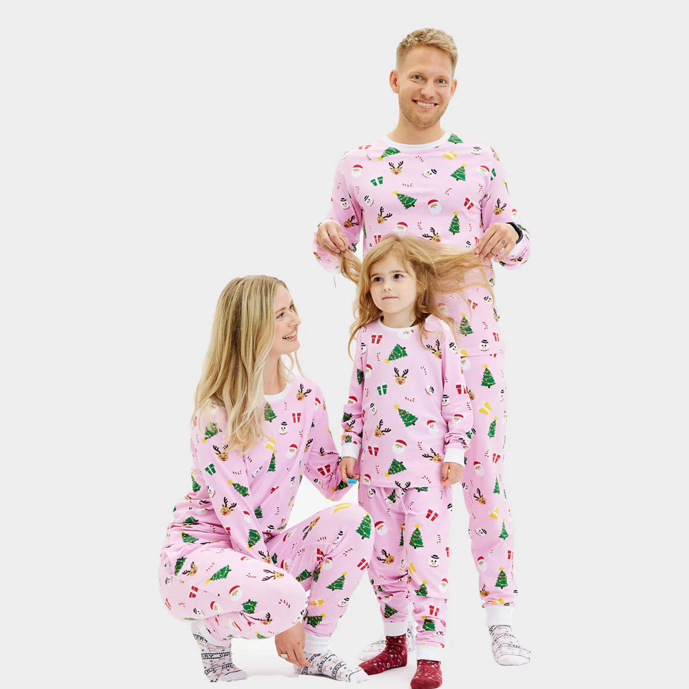 Pink Ugly Christmas Pyjama for Family with Christmas Motifs