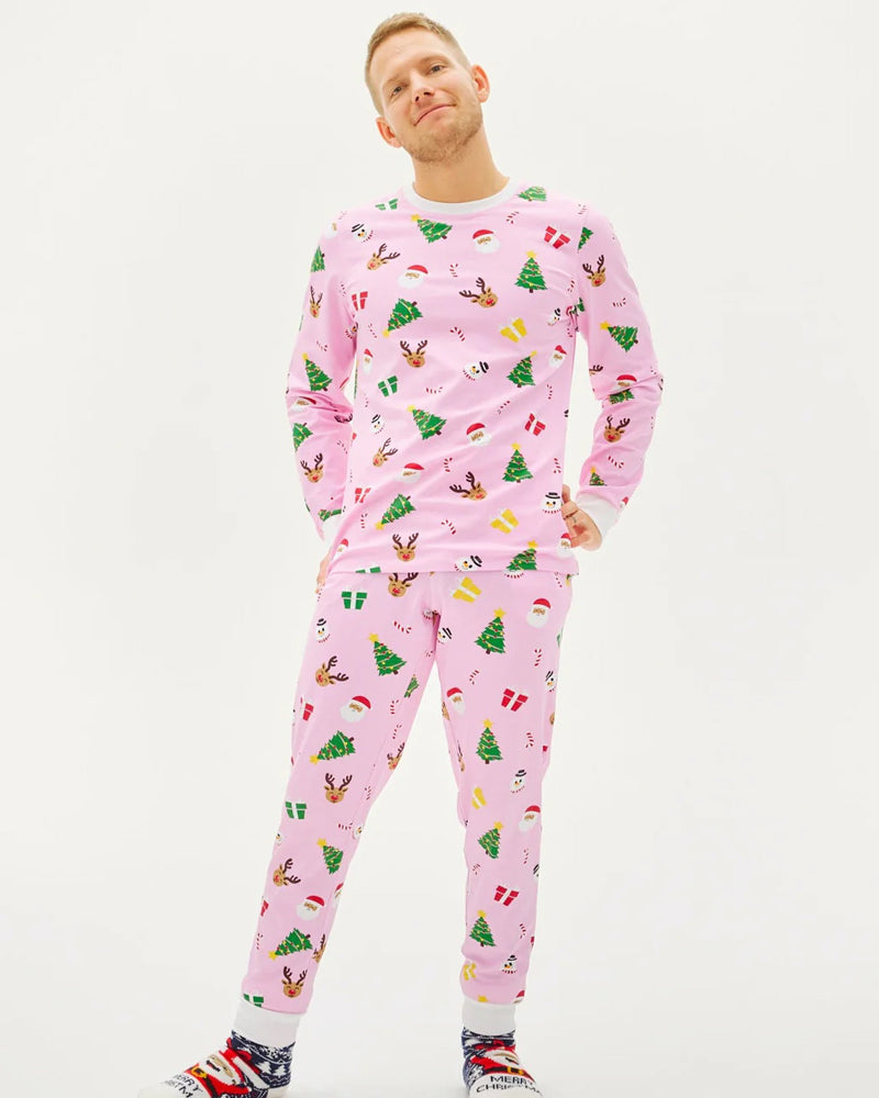 Pink Ugly Christmas Pyjama Women and Men with Christmas Motifs
