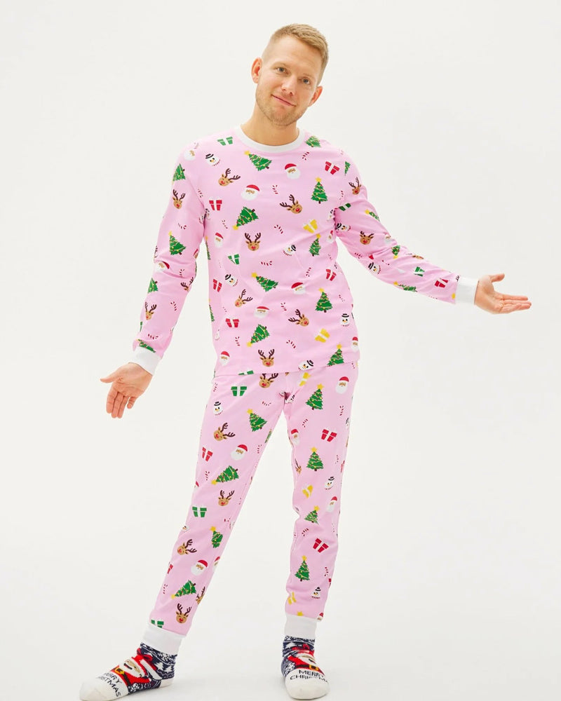 Pink Ugly Christmas Pyjama for Men with Christmas Motifs