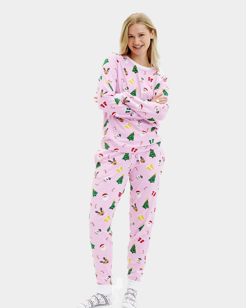 Pink Ugly Christmas Pyjama Women Family with Christmas Motifs