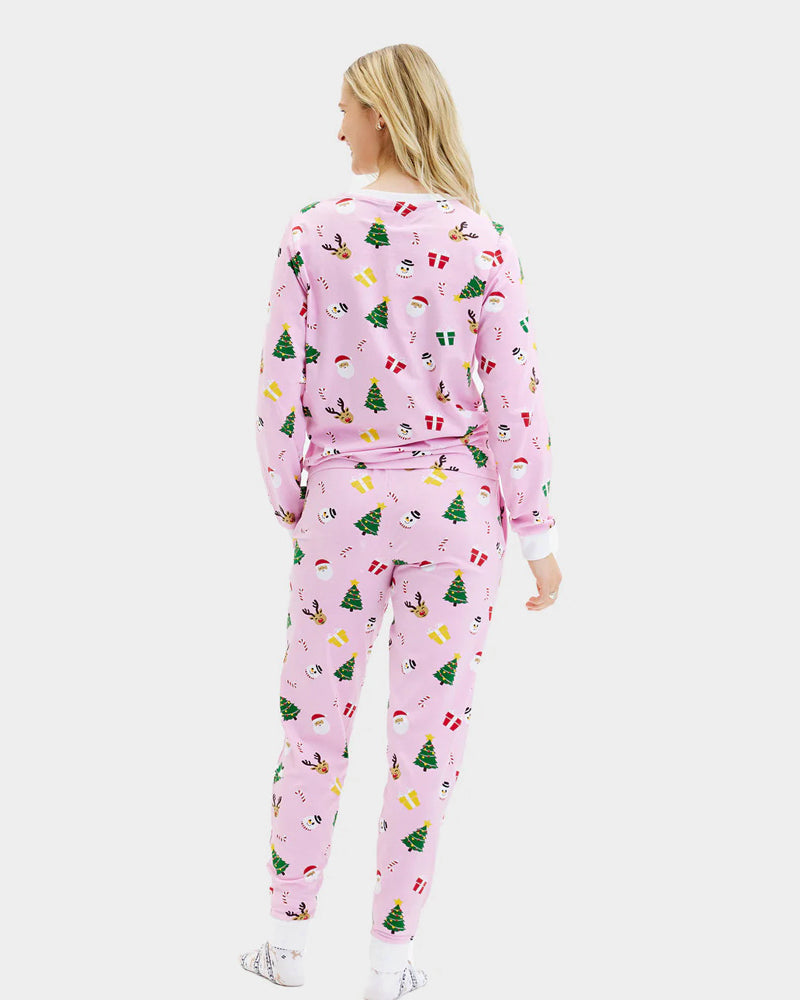 Pink Ugly Christmas Pyjama for Women and Men with Christmas Motifs