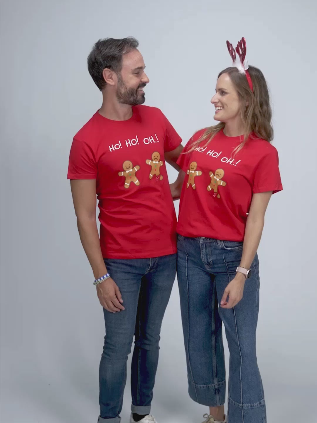 Red Mens and Womens Ugly Christmas T-Shirt with Gingerbreads