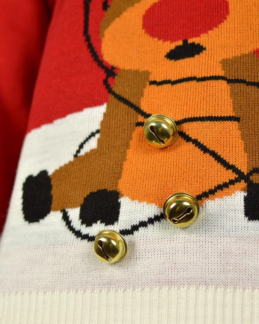 detail Red 3D Jingle Bells Suck Couple's Ugly Christmas Sweater