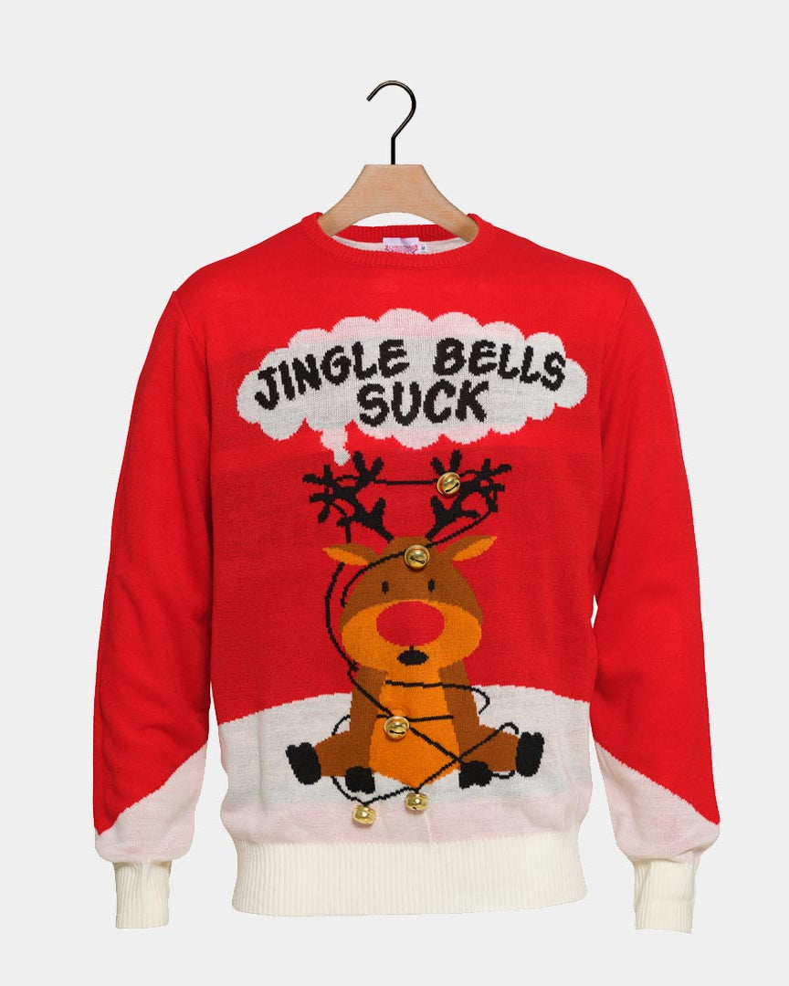 Red 3D Jingle Bells Suck Ugly Christmas Sweater Couples
