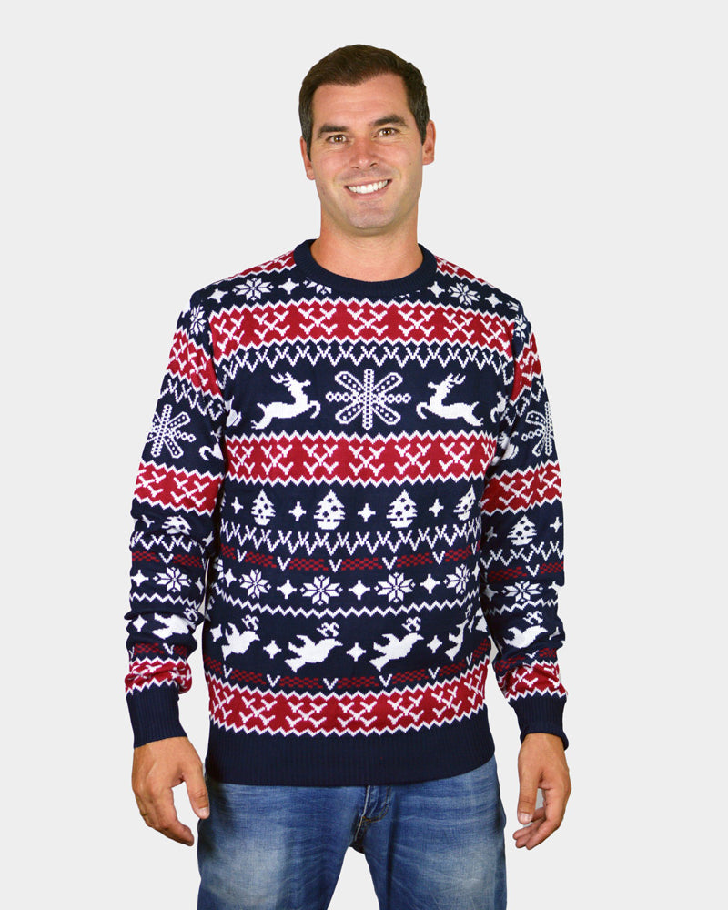 Red and Blue Strips Men's Ugly Christmas Sweater