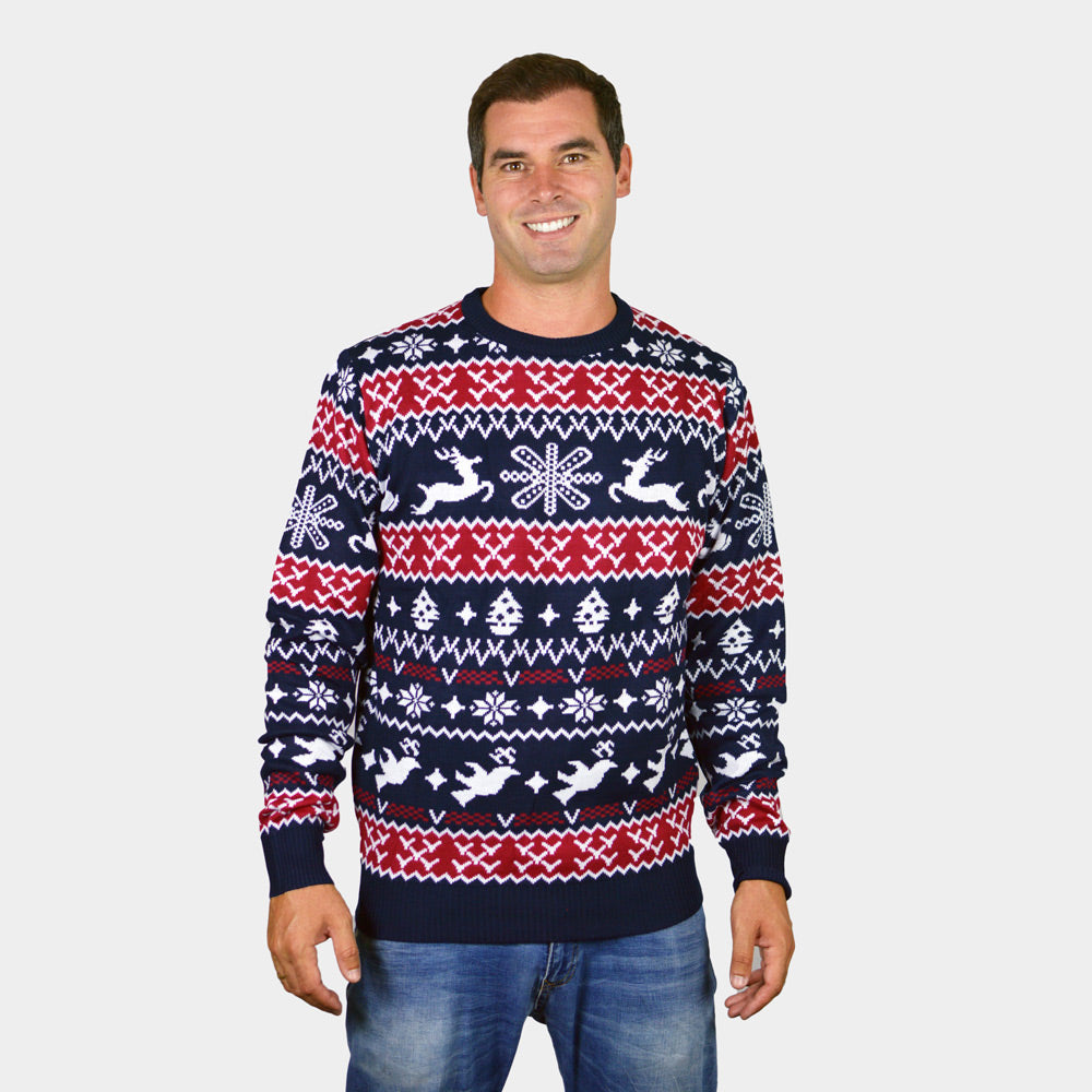 Red and Blue Strips Men's Ugly Christmas Sweater