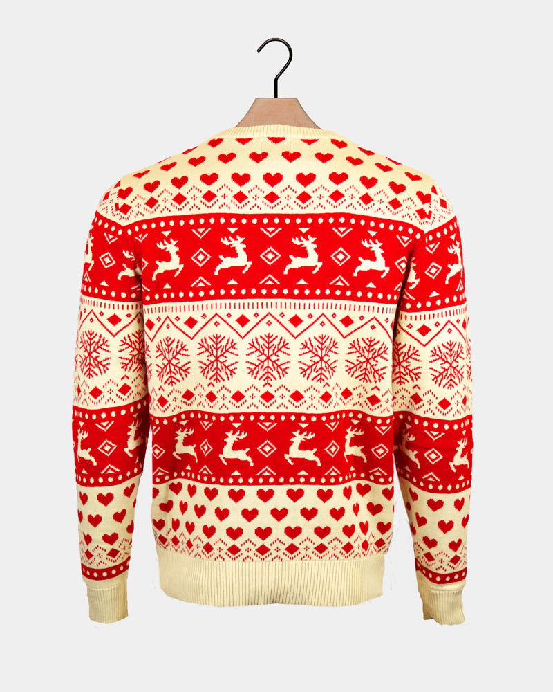 Red Beige Organic Cotton Couples Ugly Christmas Sweater Hearts Back