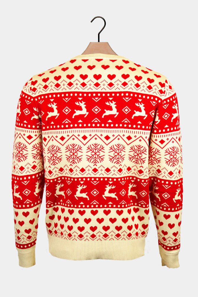Red Beige Organic Hearts Cotton Womens Ugly Christmas Sweater