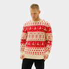 Red & Beige Organic Cotton Men's Ugly Christmas Sweater Hearts