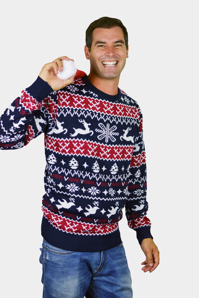 Mens Red and Blue Strips Couple's Ugly Christmas Sweater