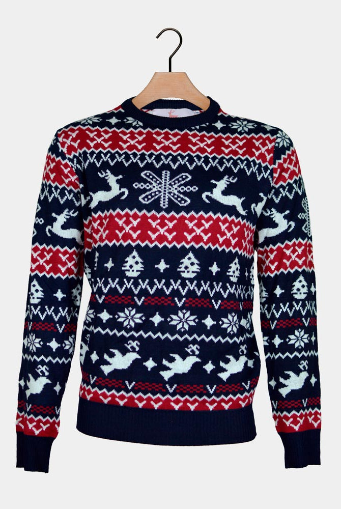 Couples Red and Blue Strips Ugly Christmas Sweater