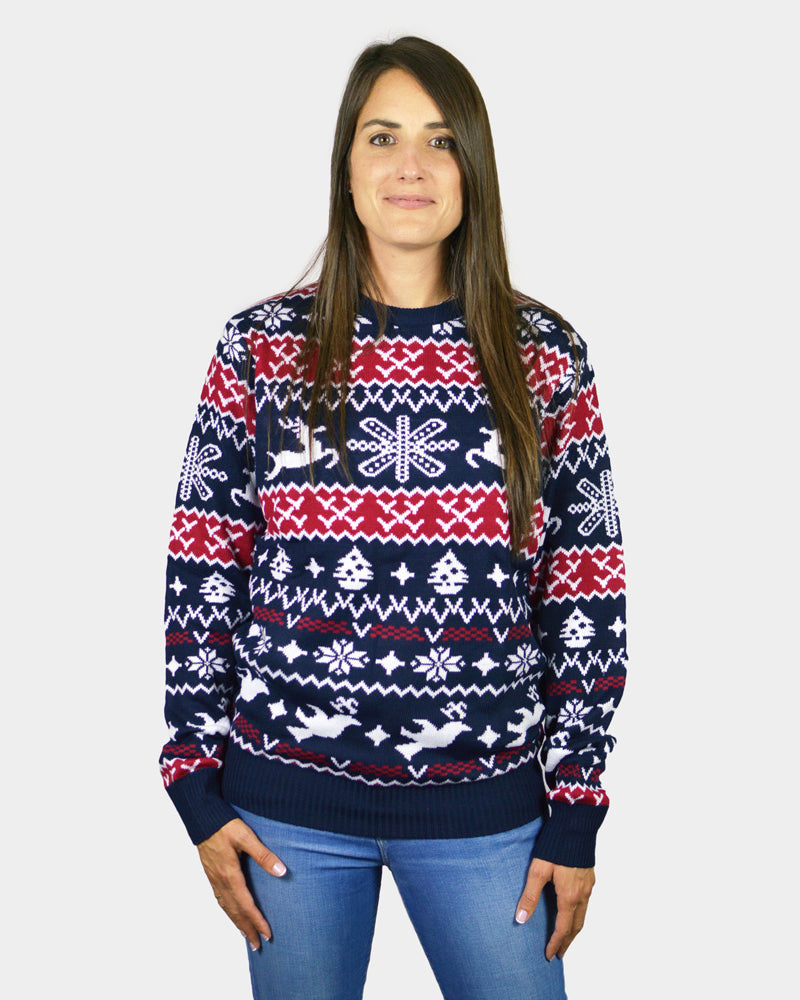 Red and Blue Strips Womens Mens Ugly Christmas Sweater