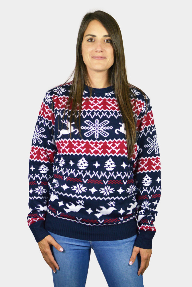 Red and Blue Strips Womens Mens Ugly Christmas Sweater
