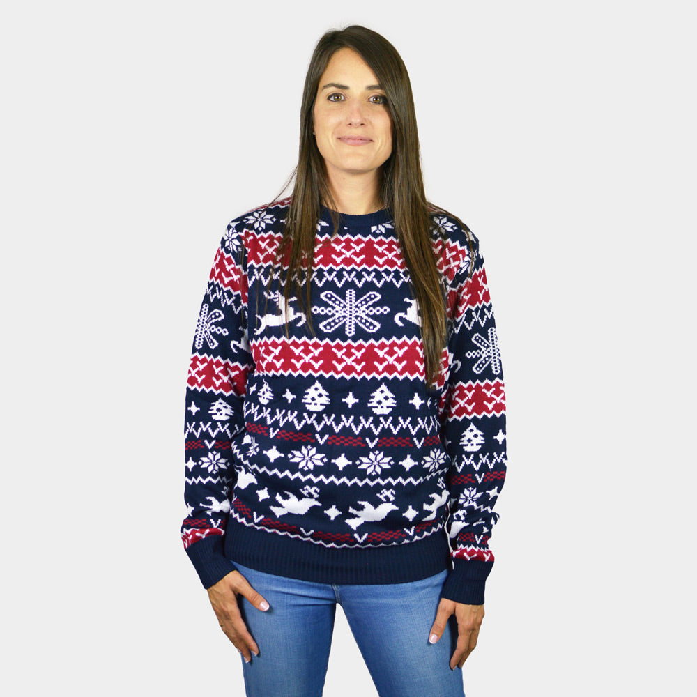 Red and Blue Strips Womens Mens Ugly Christmas Sweater
